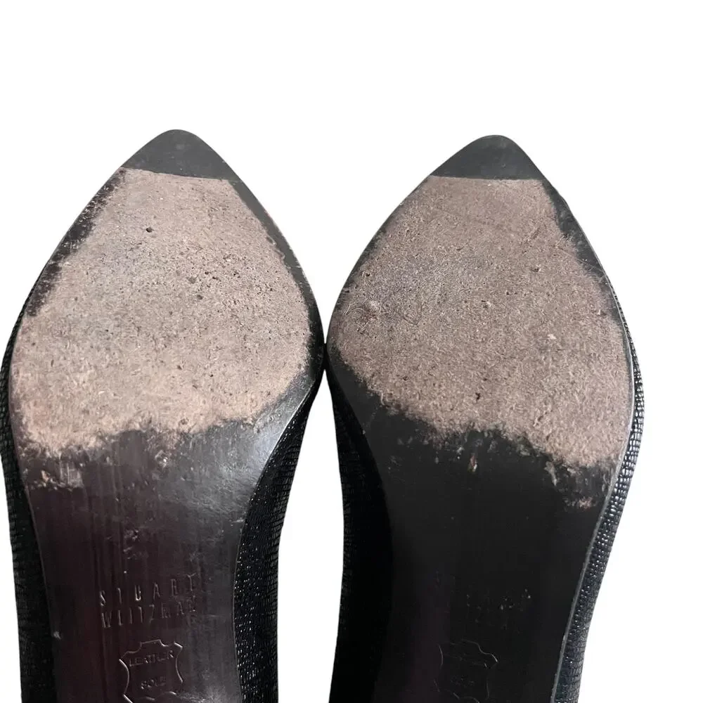 Stuart Weitzman Black Curvia Textured Pointed Toe Heeled Pumps Size 7.5M